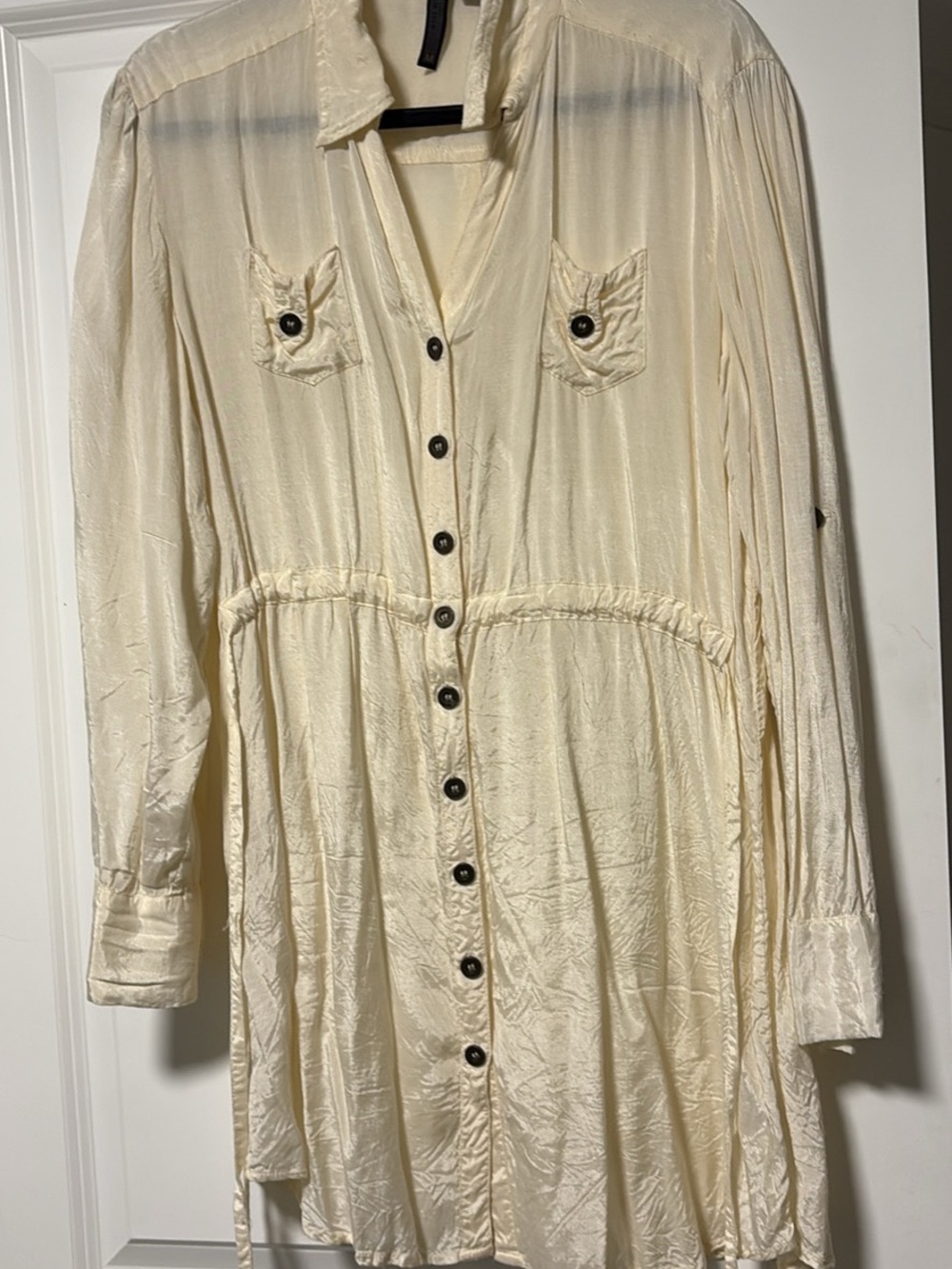Anne Klein Cream Button-Down Long Sleeve Tunic Dress